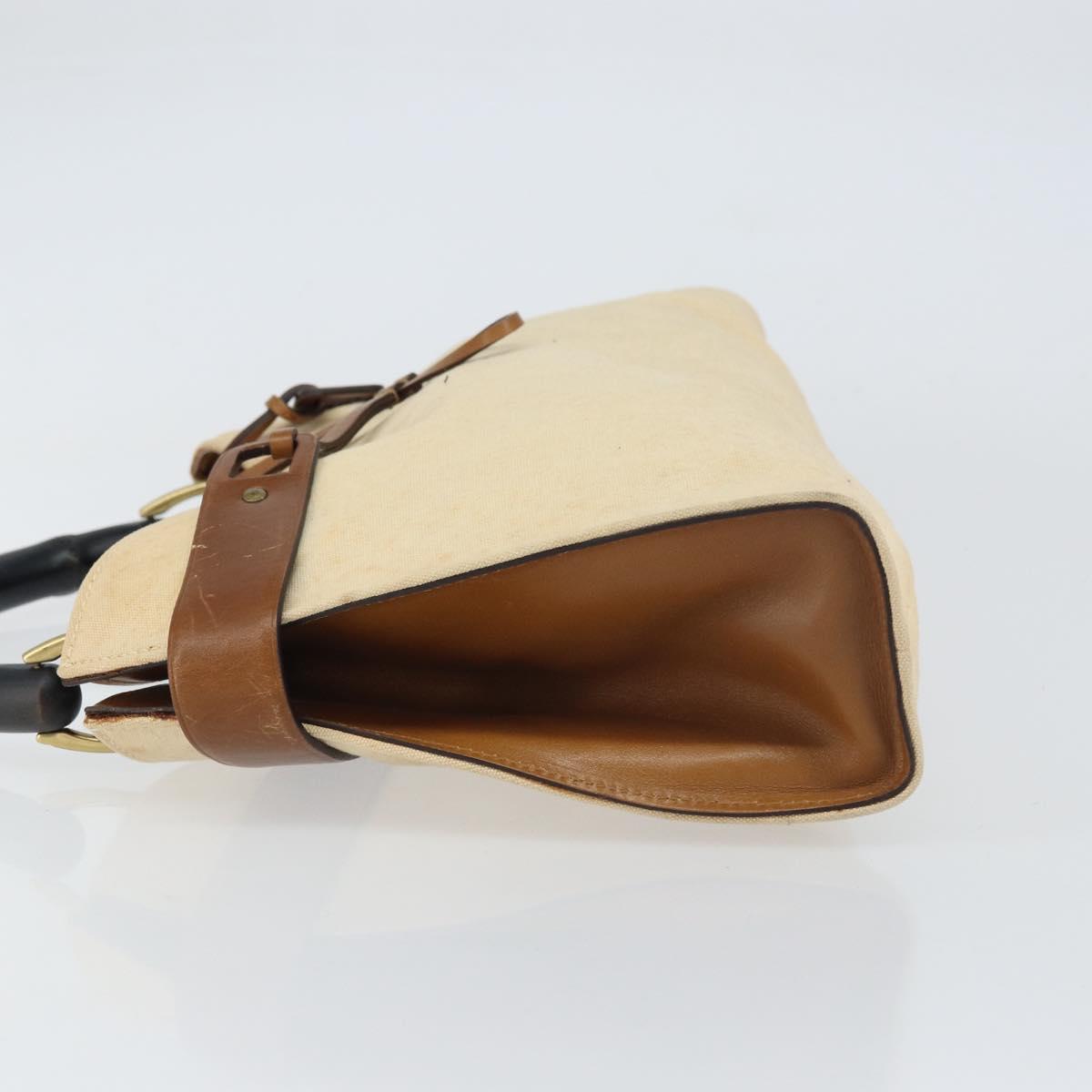 GUCCI Bamboo Hand Bag Canvas Beige Auth 151613