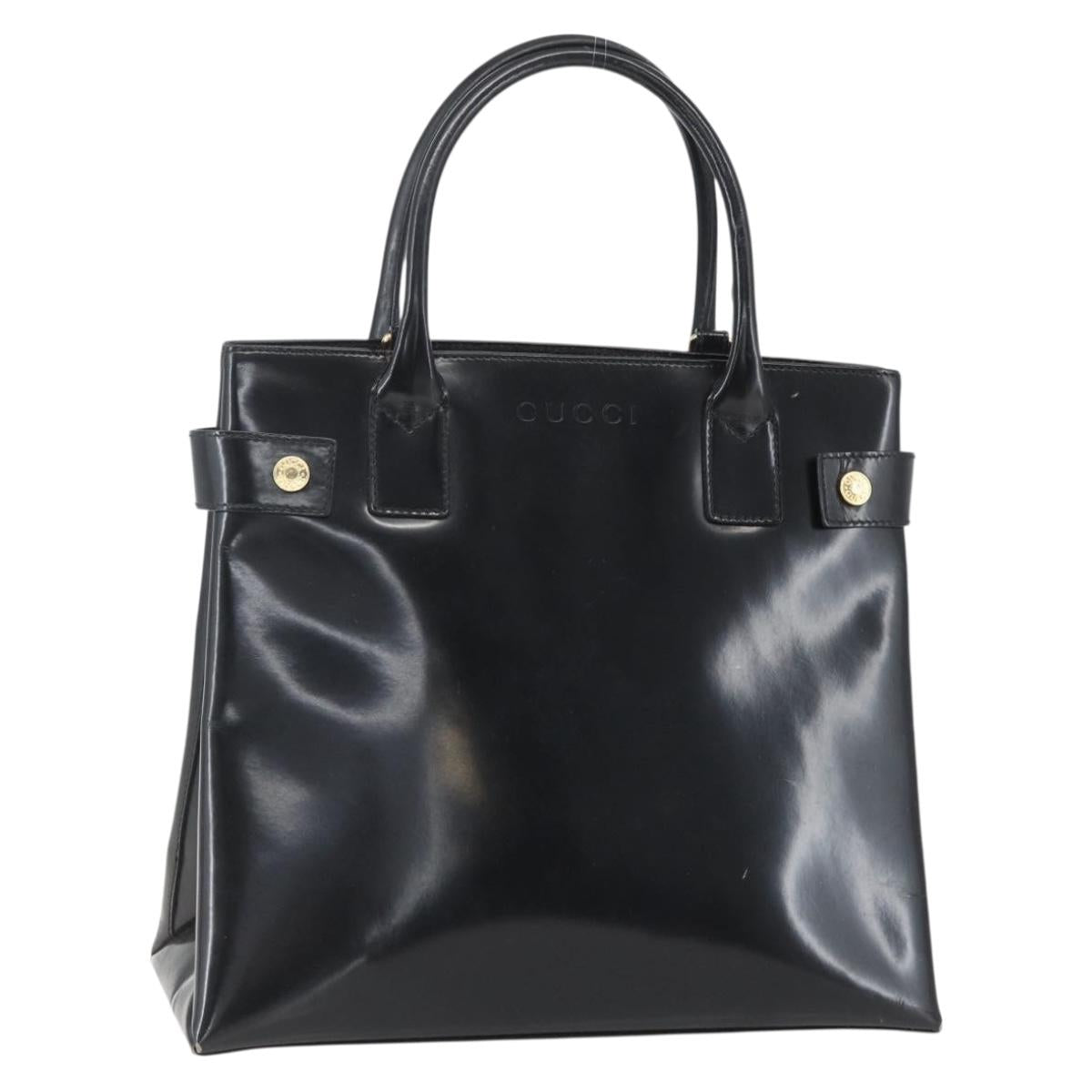 GUCCI Hand Bag Patent leather Black Gold Auth 151615