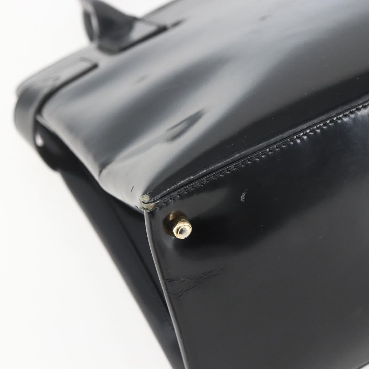 GUCCI Hand Bag Patent leather Black Gold Auth 151615