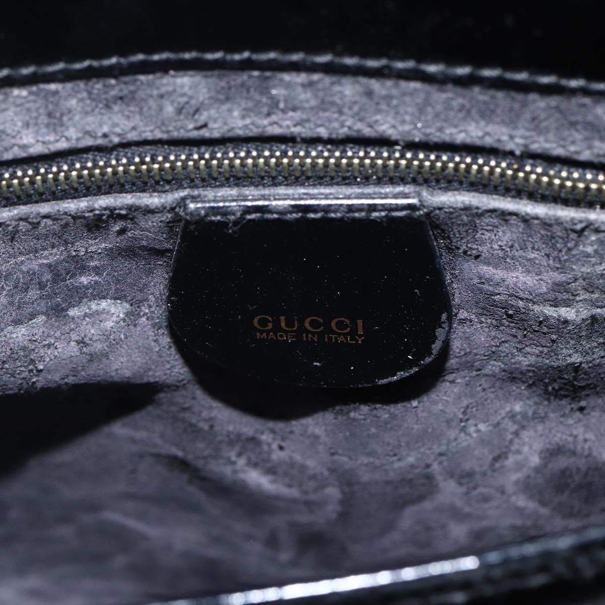 GUCCI Hand Bag Patent leather Black Gold Auth 151615