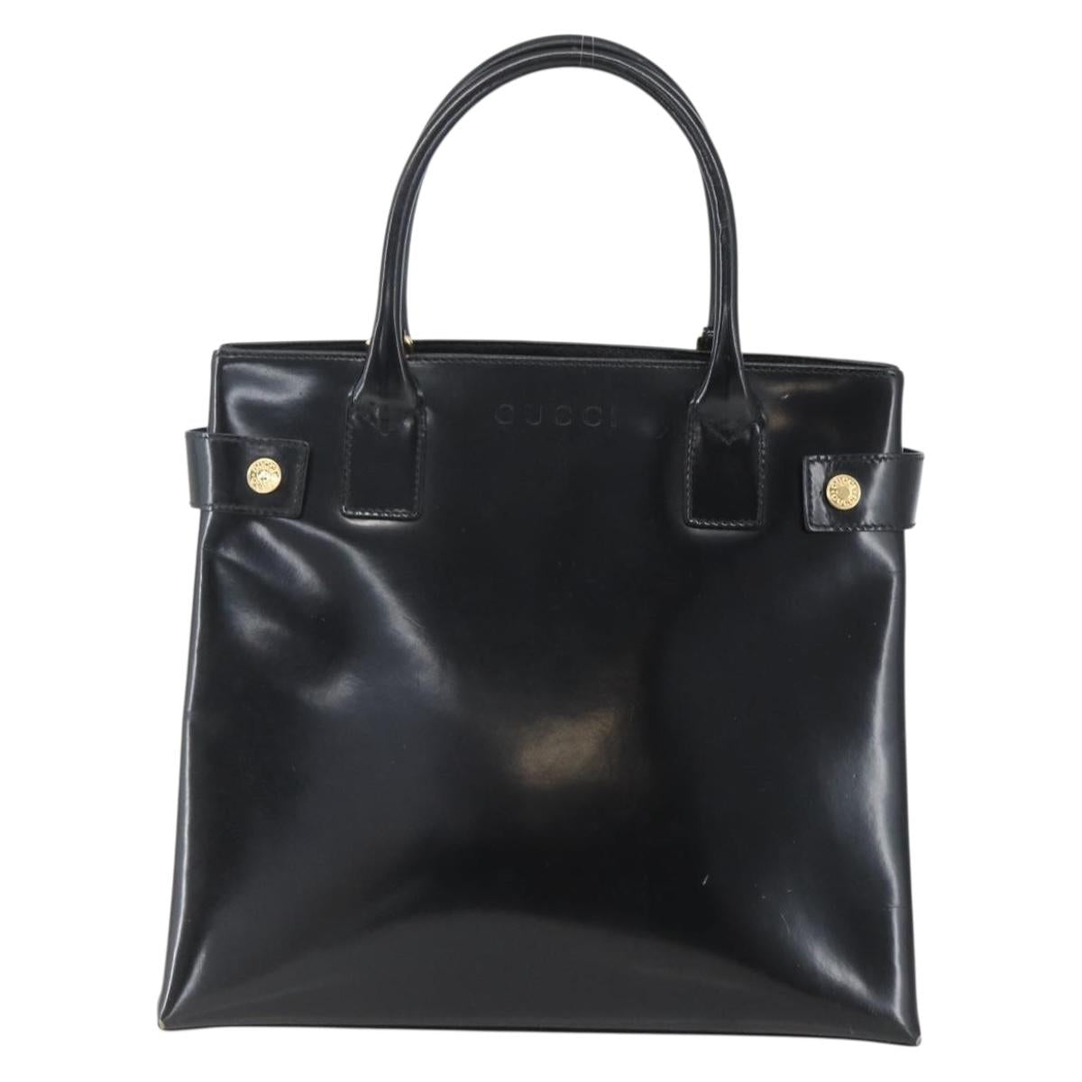 GUCCI Hand Bag Patent leather Black Gold Auth 151615