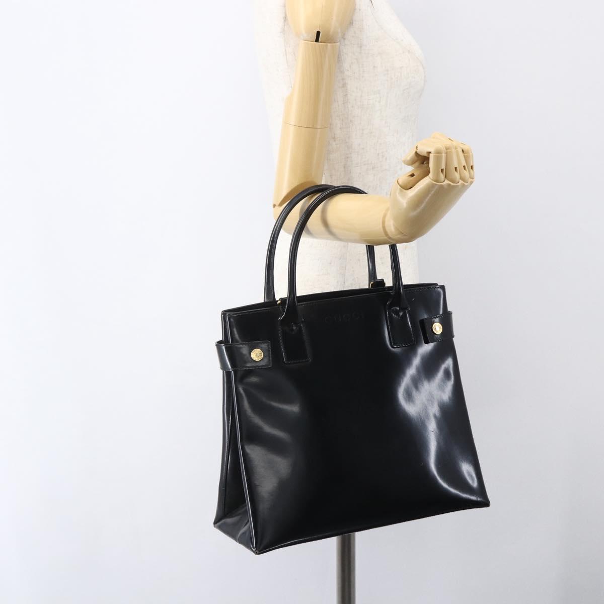 GUCCI Hand Bag Patent leather Black Gold Auth 151615