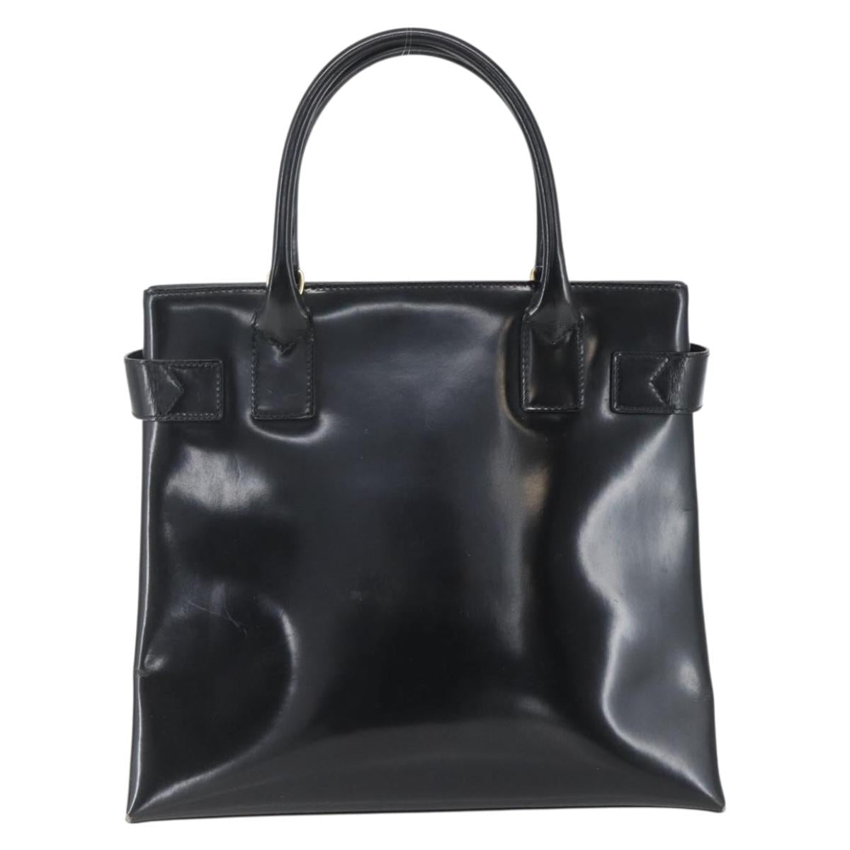 GUCCI Hand Bag Patent leather Black Gold Auth 151615