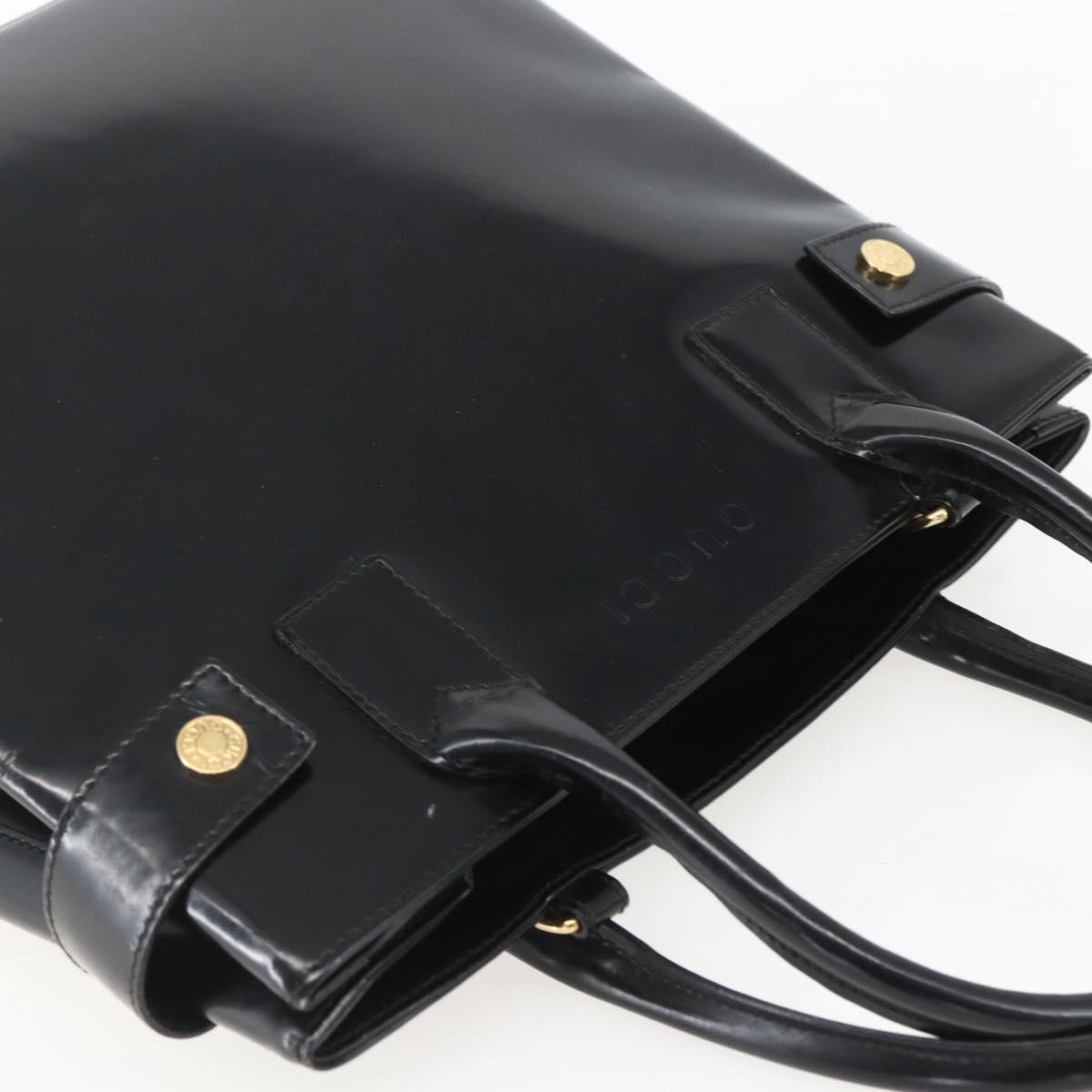 GUCCI Hand Bag Patent leather Black Gold Auth 151615