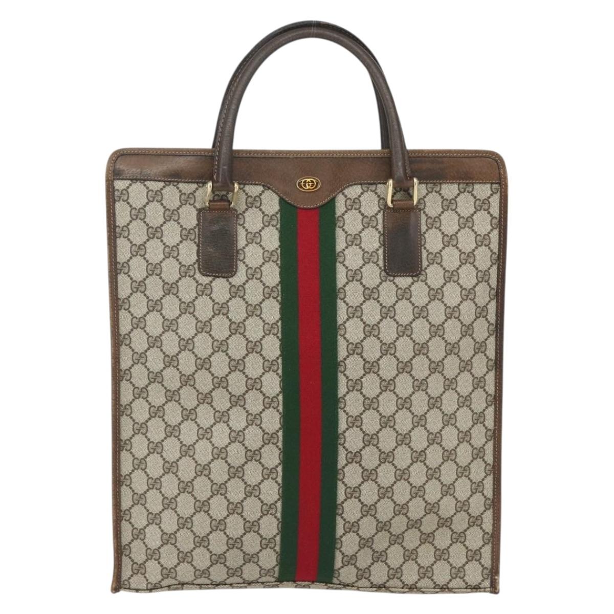 GUCCI GG Supreme Web Sherry Line Tote Bag PVC Beige Red 010 378 Auth 151617