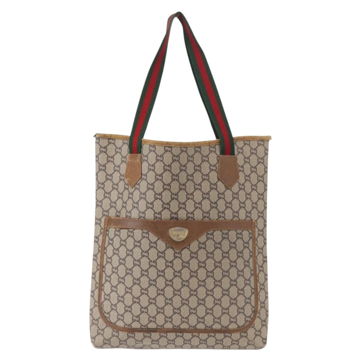 GUCCI GUCCI Plus Supreme Web Sherry Line Tote Bag PVC Beige Gold Auth 151618