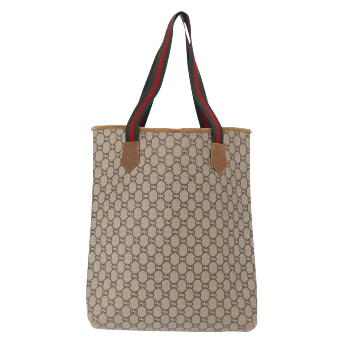 GUCCI GUCCI Plus Supreme Web Sherry Line Tote Bag PVC Beige Gold Auth 151618