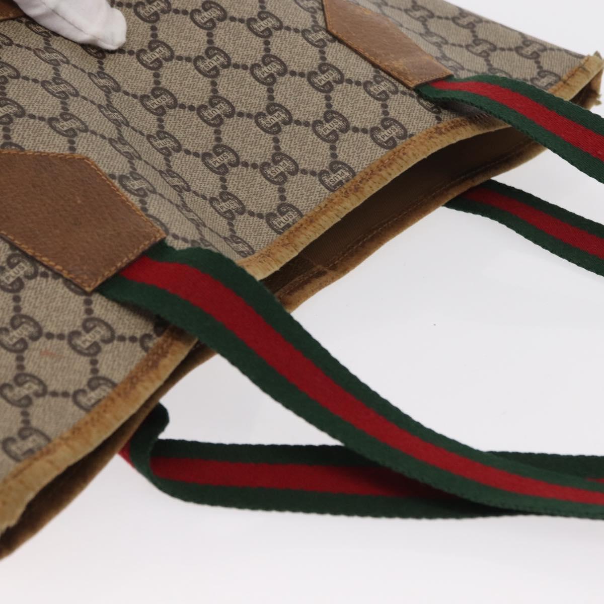 GUCCI GUCCI Plus Supreme Web Sherry Line Tote Bag PVC Beige Gold Auth 151618