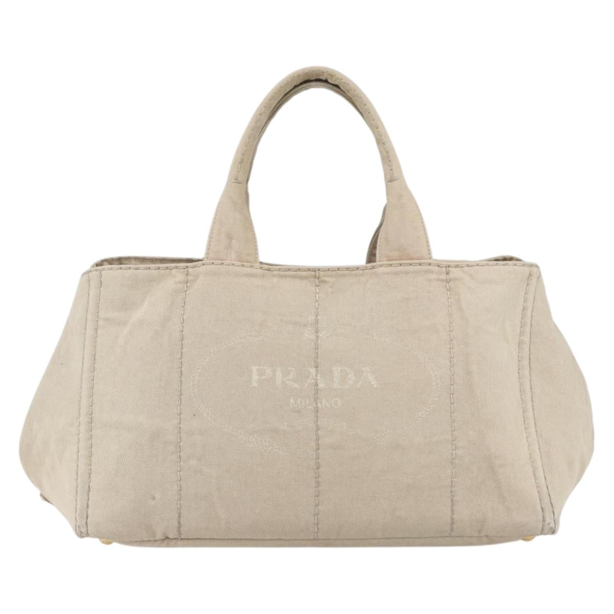PRADA Canapa GM Hand Bag Canvas Beige Gold Auth 151619