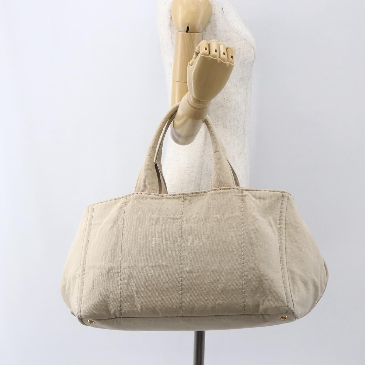 PRADA Canapa GM Hand Bag Canvas Beige Gold Auth 151619
