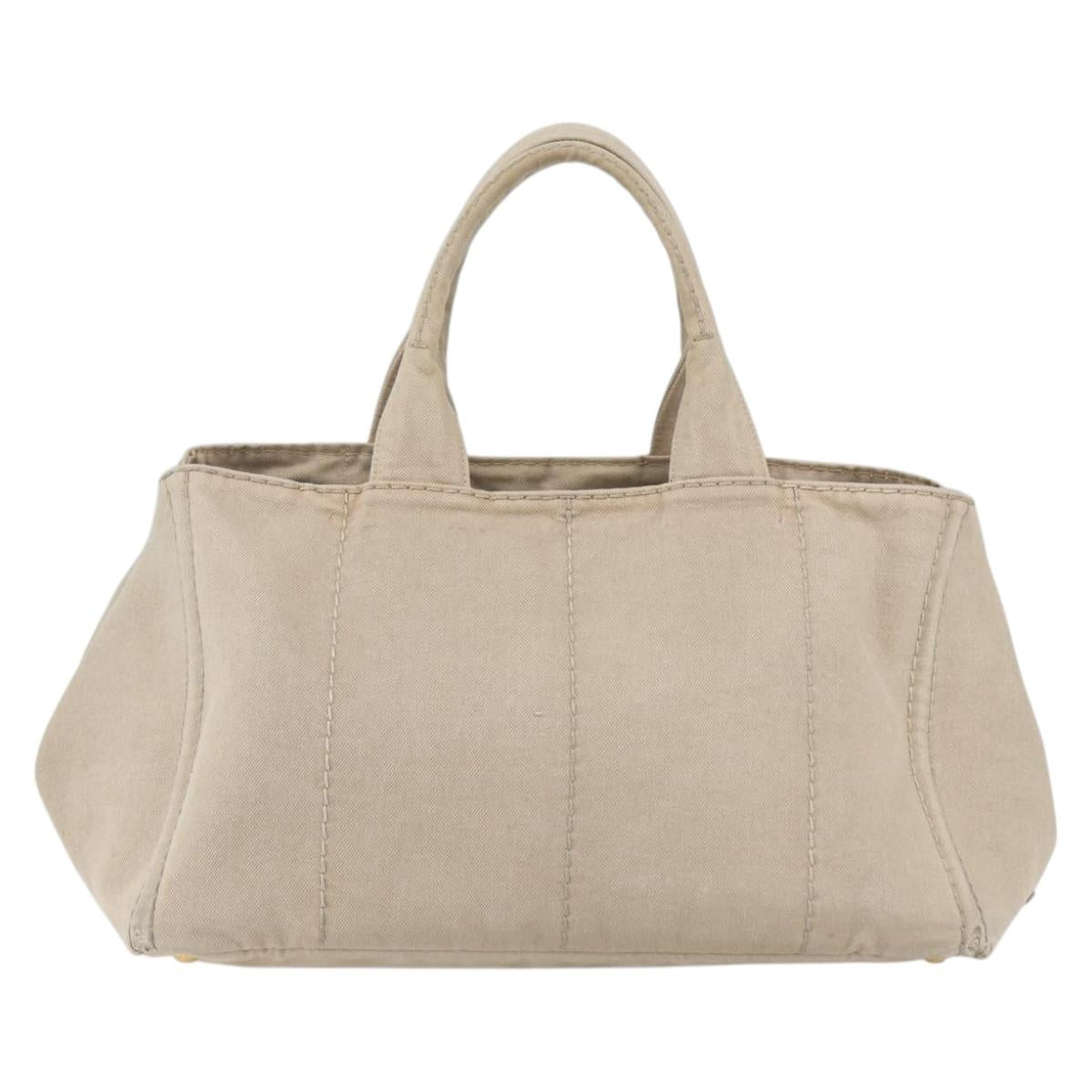 PRADA Canapa GM Hand Bag Canvas Beige Gold Auth 151619