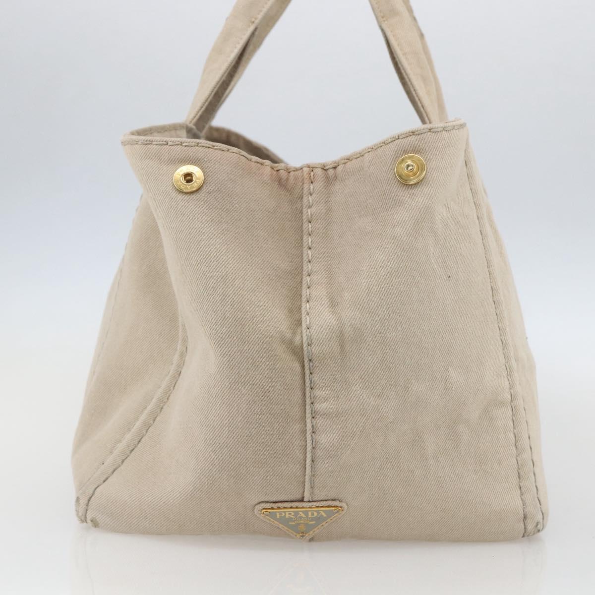 PRADA Canapa GM Hand Bag Canvas Beige Gold Auth 151619