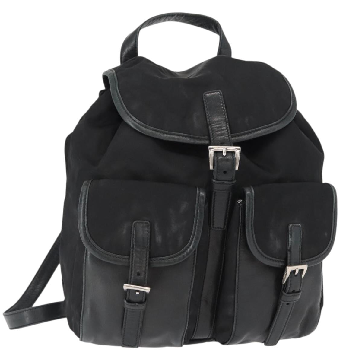 PRADA Backpack Nylon Black Silver Auth 151620