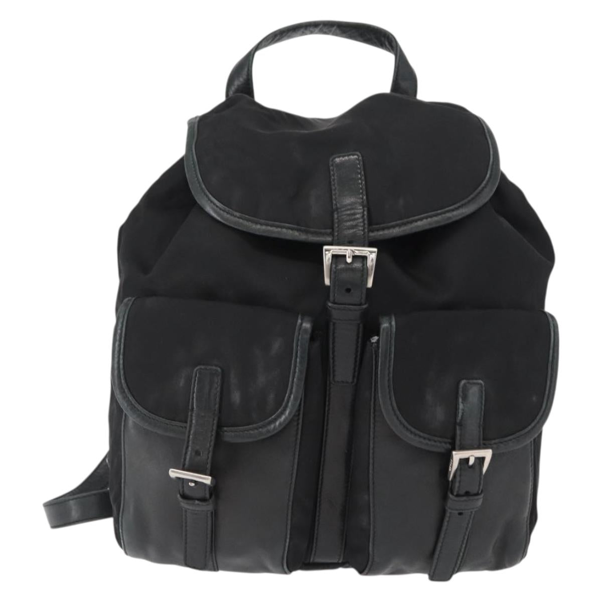 PRADA Backpack Nylon Black Silver Auth 151620
