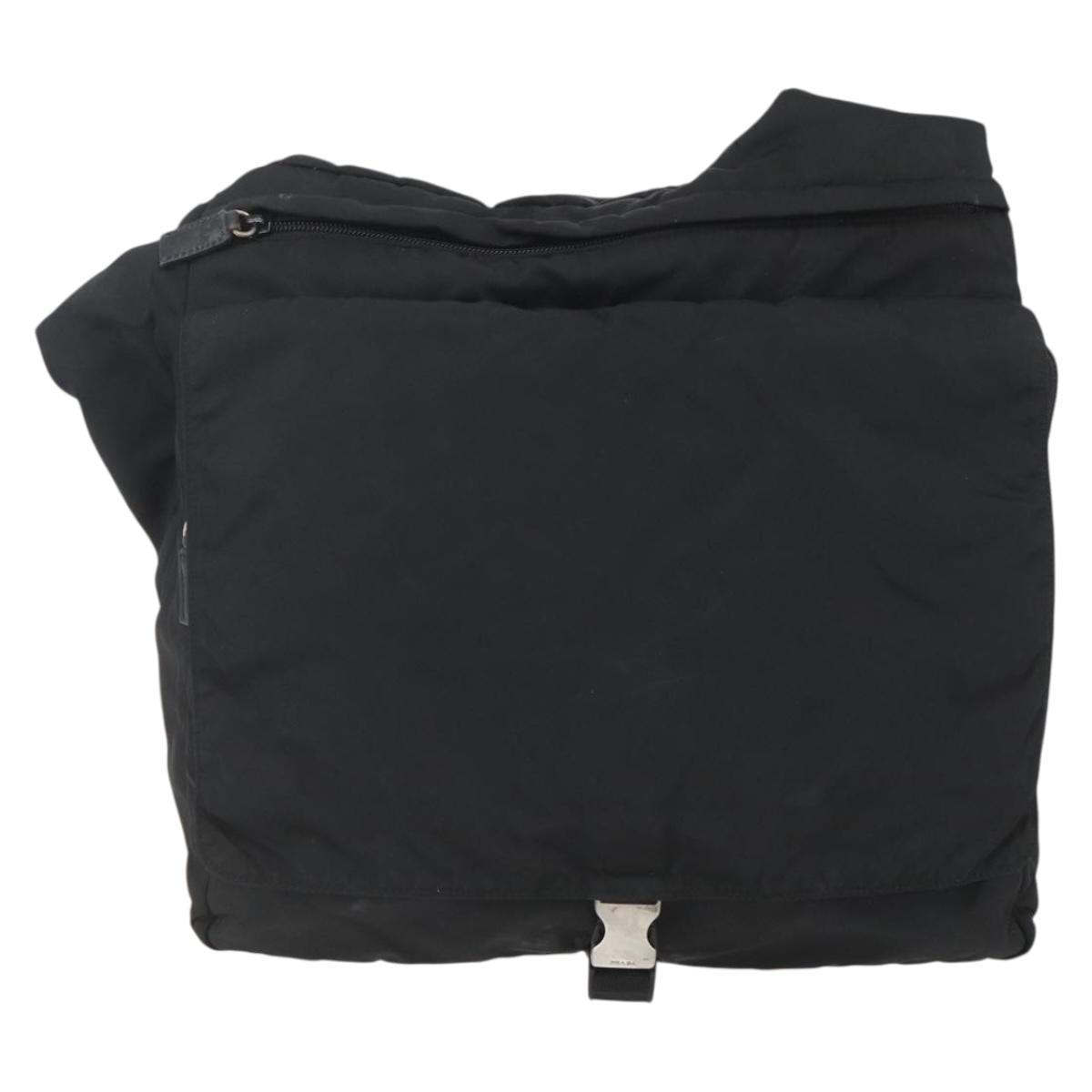 PRADA Shoulder Bag Nylon Black Silver Auth 151621