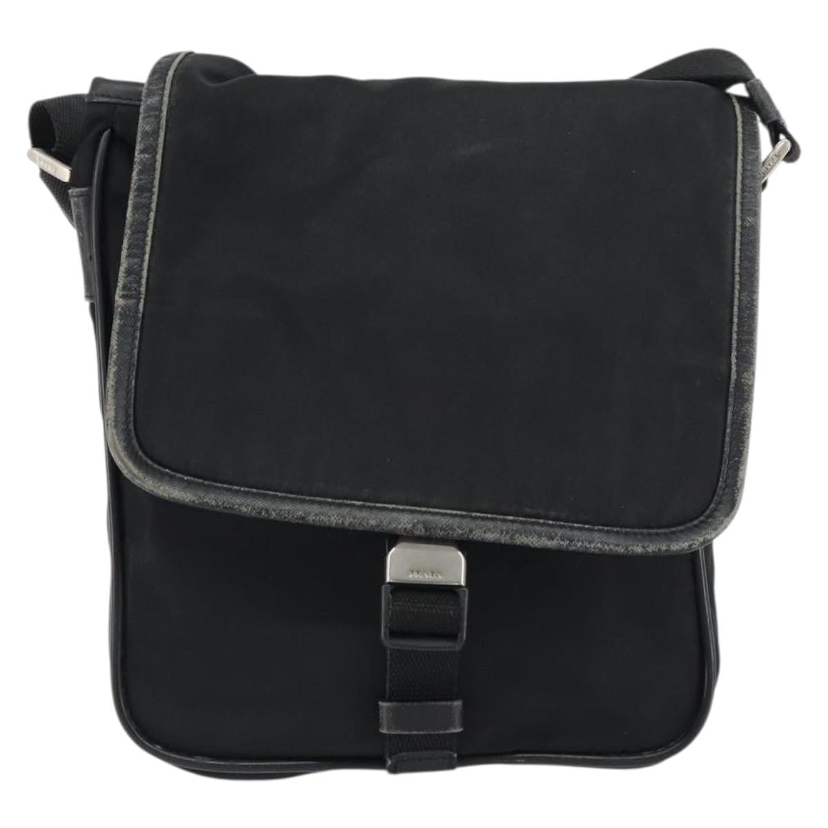 PRADA Shoulder Bag Nylon Black Silver Auth 151622