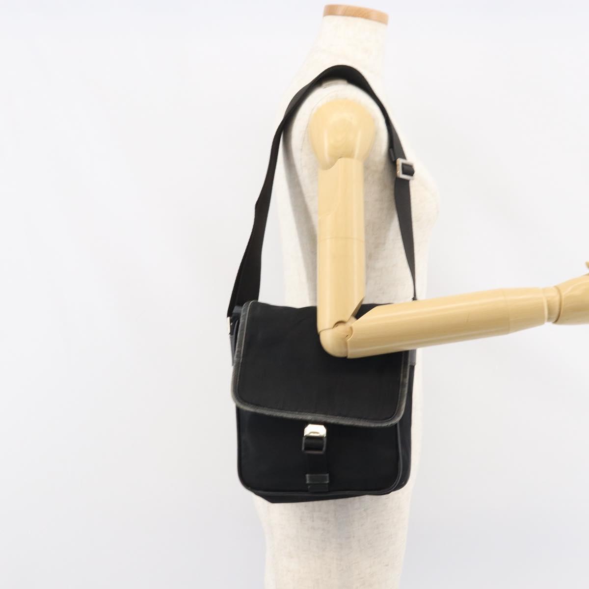 PRADA Shoulder Bag Nylon Black Silver Auth 151622