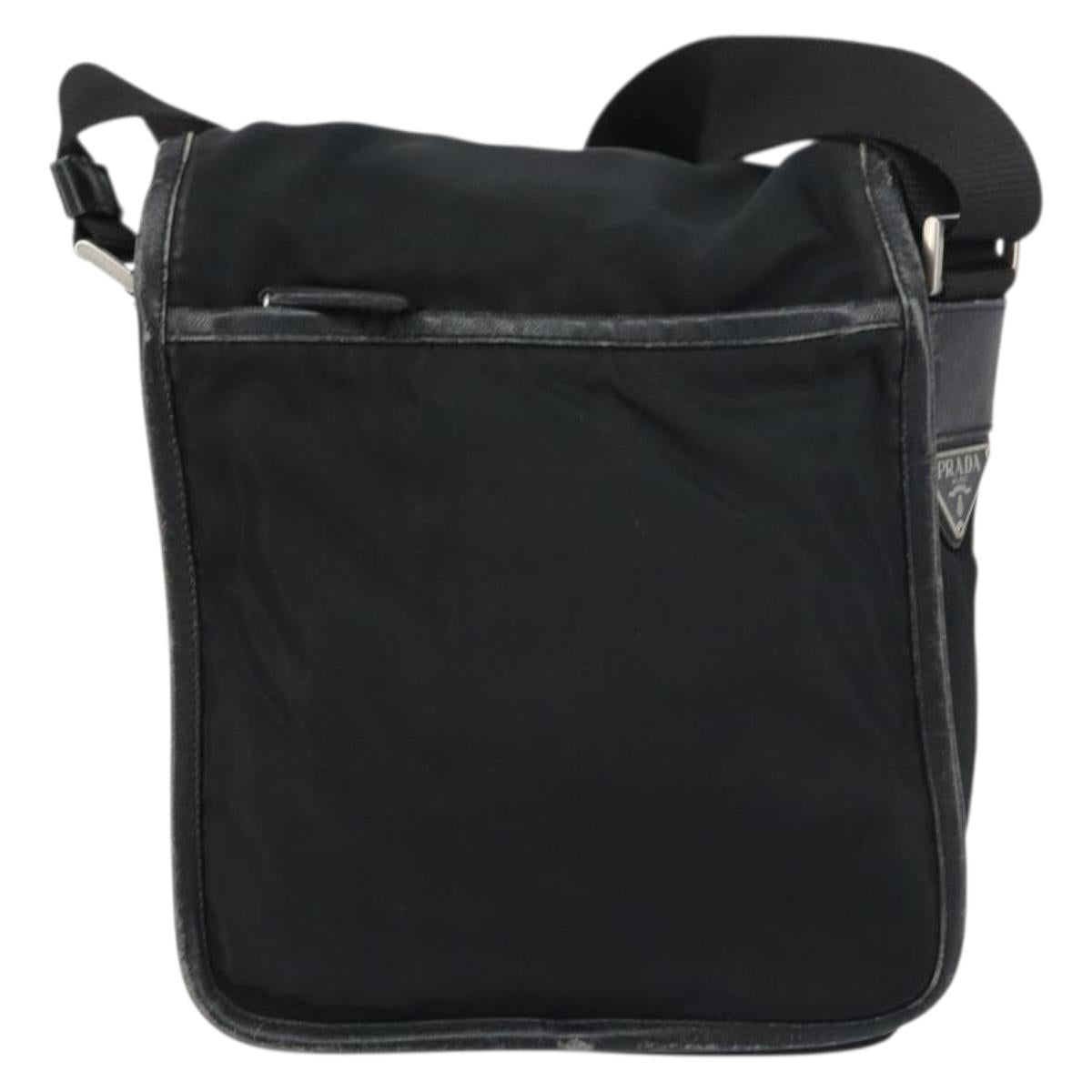 PRADA Shoulder Bag Nylon Black Silver Auth 151622