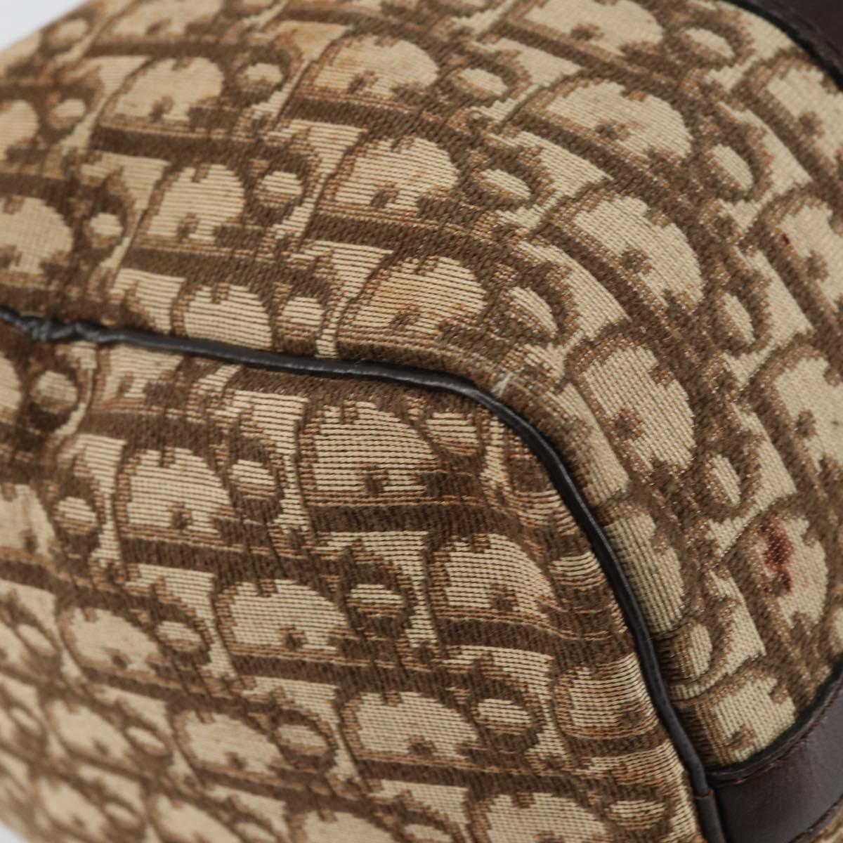 Christian Dior Trotter Canvas Boston Bag Beige Gold Auth 151623