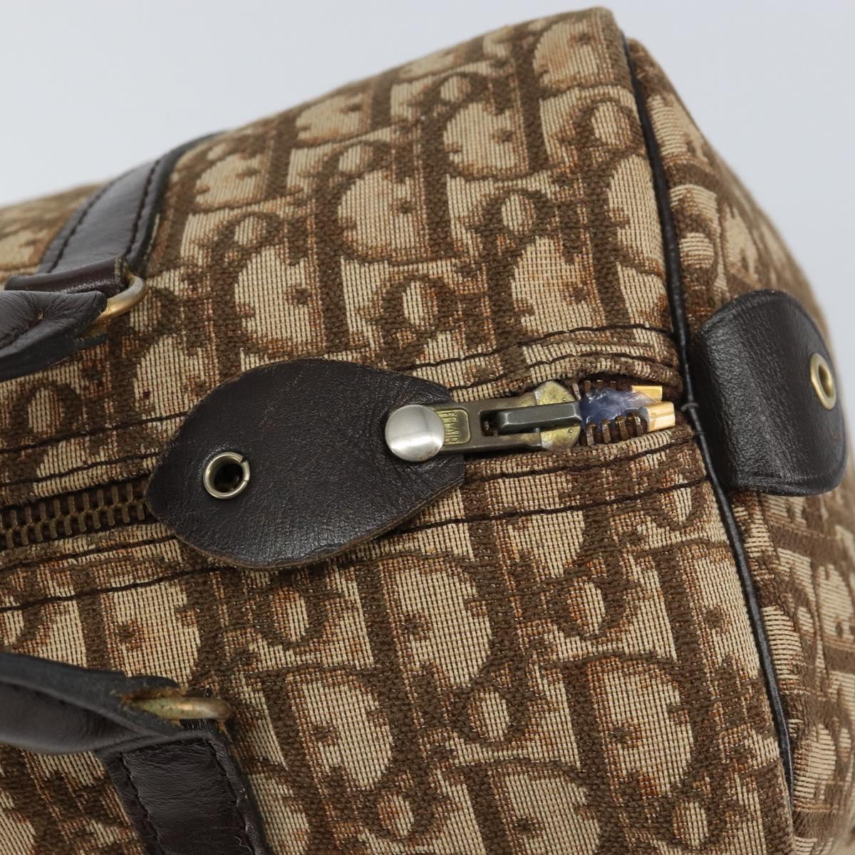 Christian Dior Trotter Canvas Boston Bag Beige Gold Auth 151623