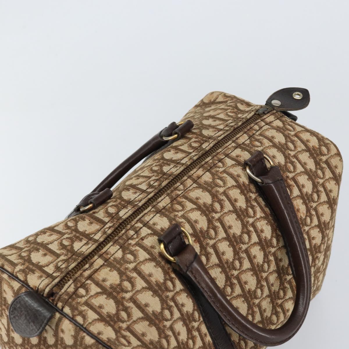 Christian Dior Trotter Canvas Boston Bag Beige Gold Auth 151623