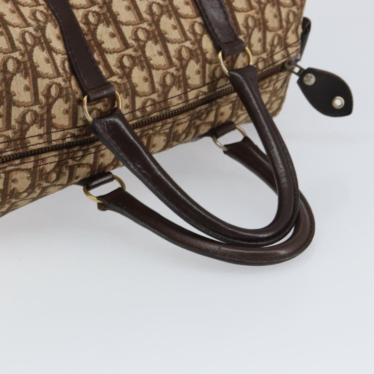 Christian Dior Trotter Canvas Boston Bag Beige Gold Auth 151623