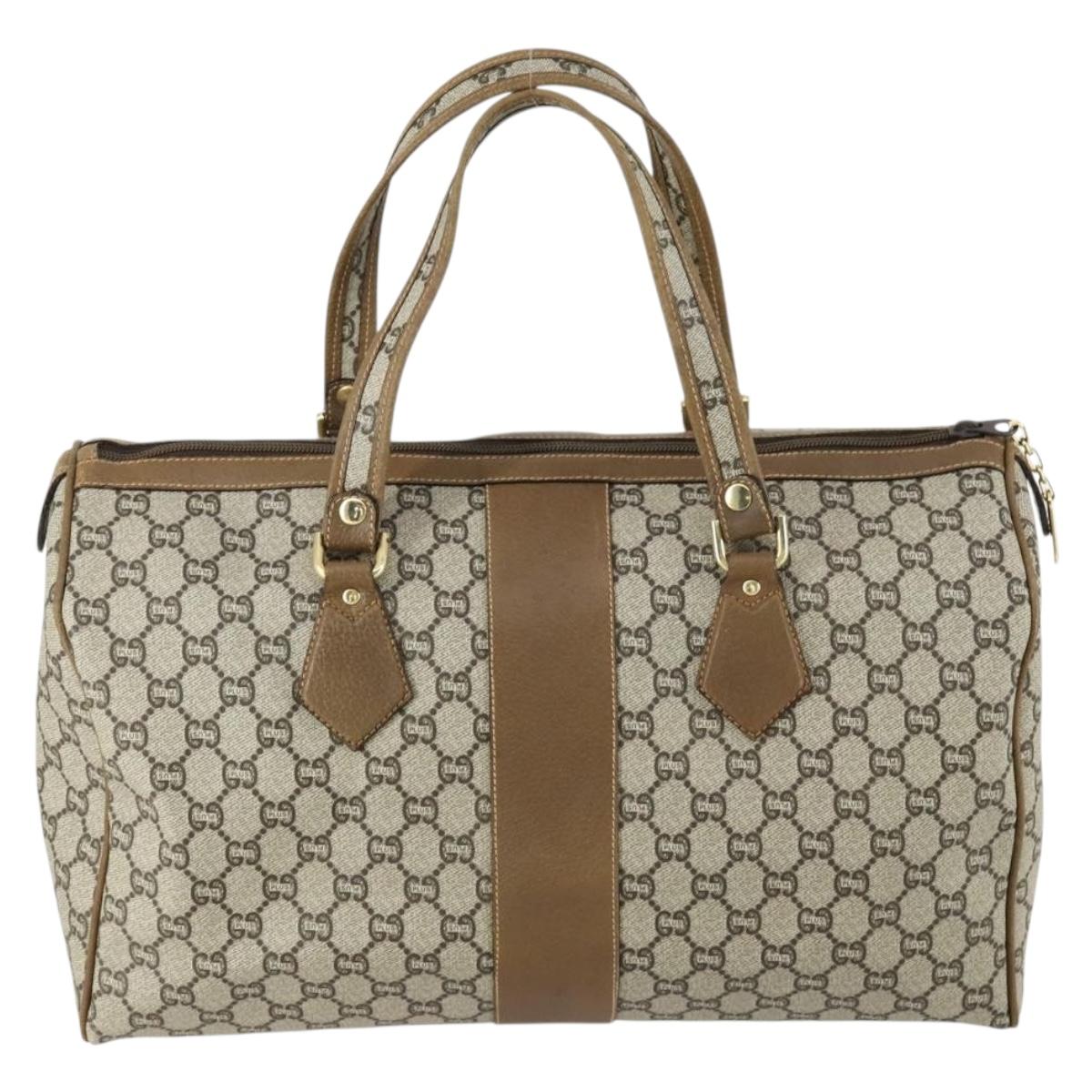 GUCCI GG Plus Supreme Boston Bag PVC Beige Gold Auth 151625