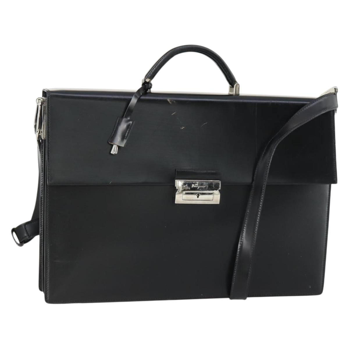 Salvatore Ferragamo Business Bag Leather 2way Black Auth 151628