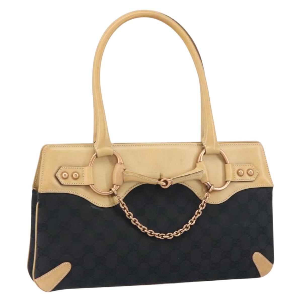 GUCCI GG Canvas Tote Bag Black Gold 114913 Auth 151633
