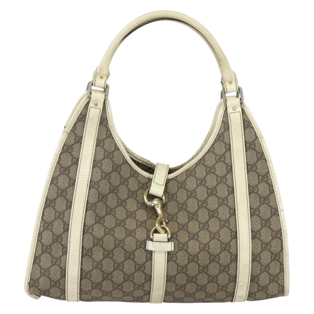 GUCCI GG Supreme Jackie Shoulder Bag PVC Beige Silver 203494 Auth 151634