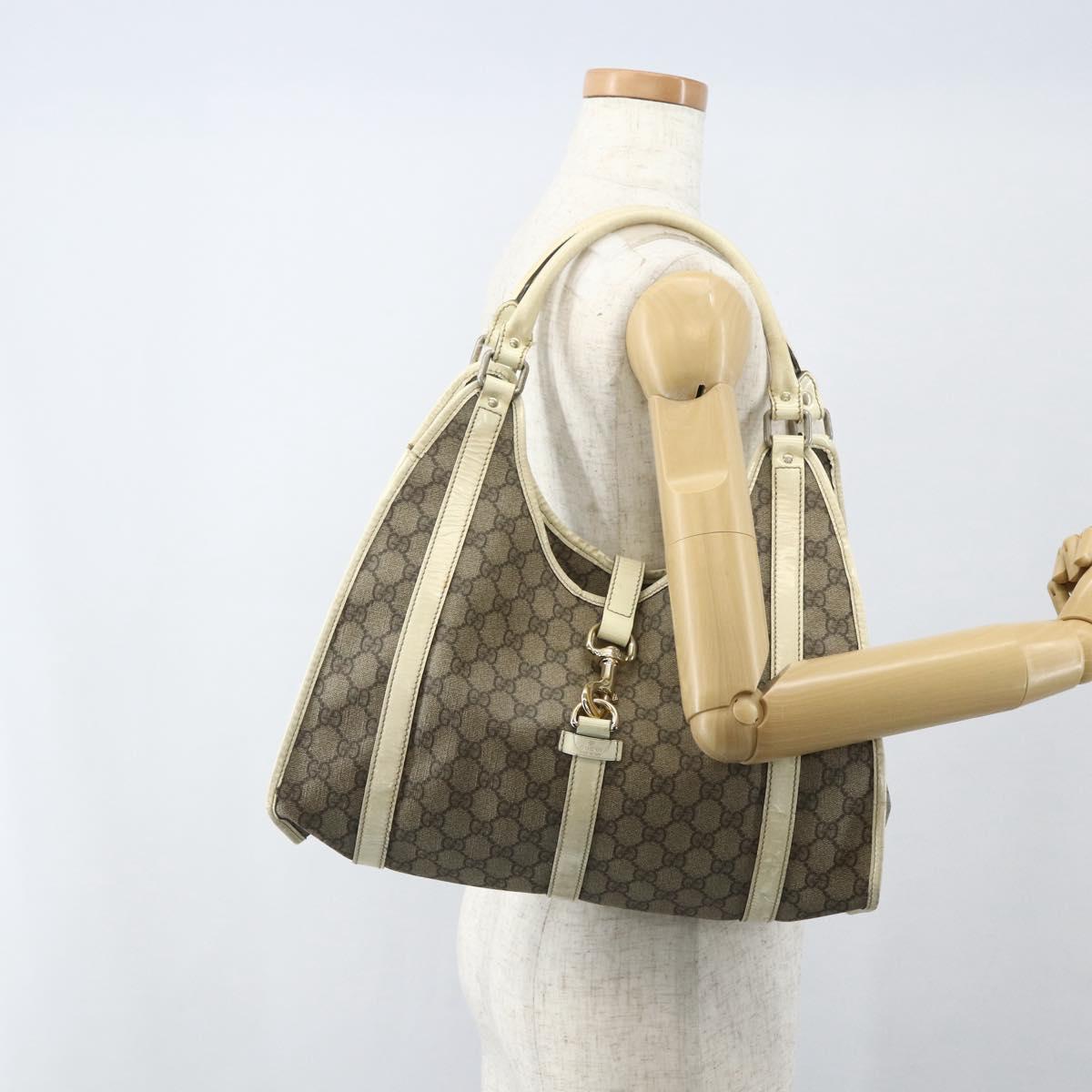 GUCCI GG Supreme Jackie Shoulder Bag PVC Beige Silver 203494 Auth 151634