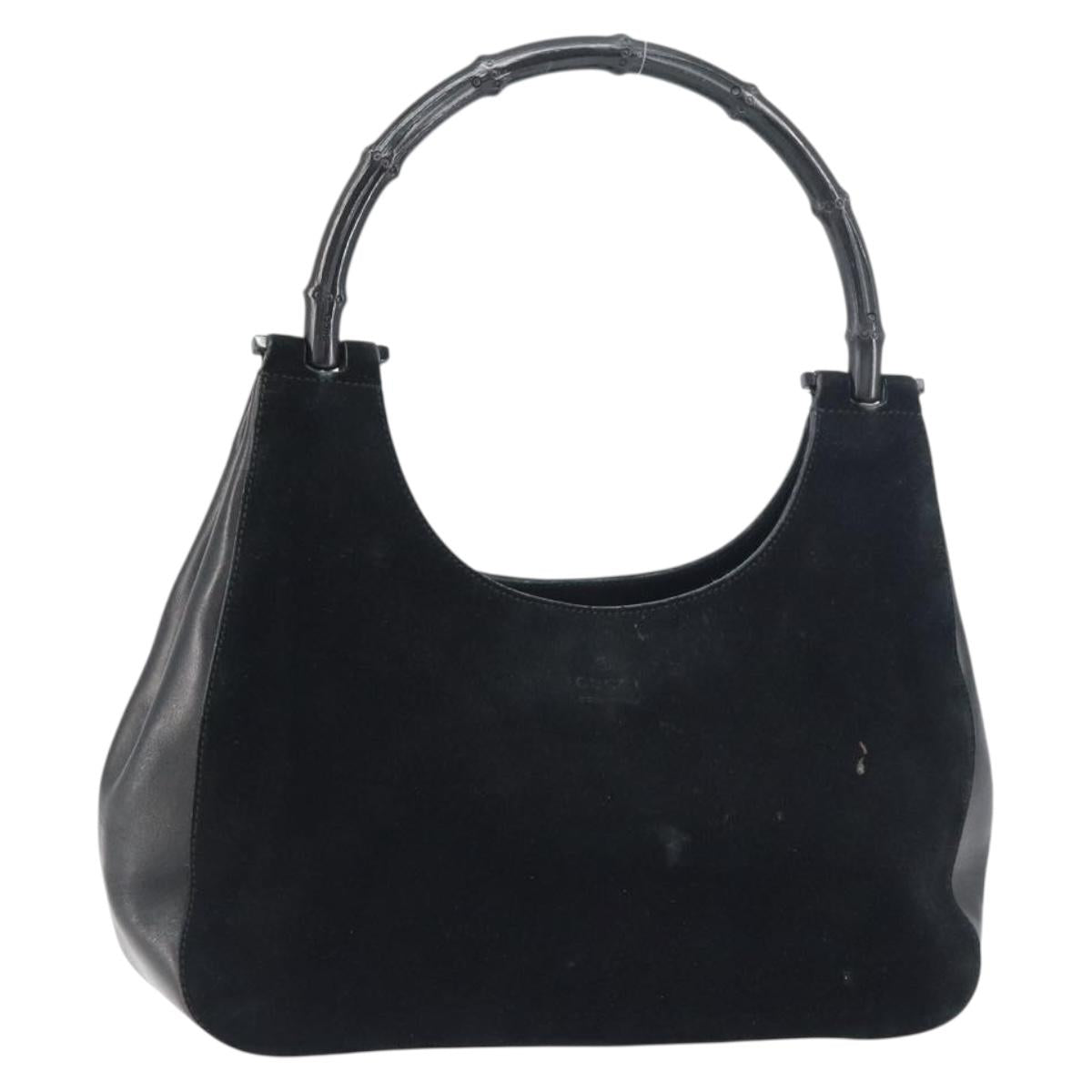 GUCCI Bamboo Shoulder Bag Suede Black 001 3739 Auth 151635