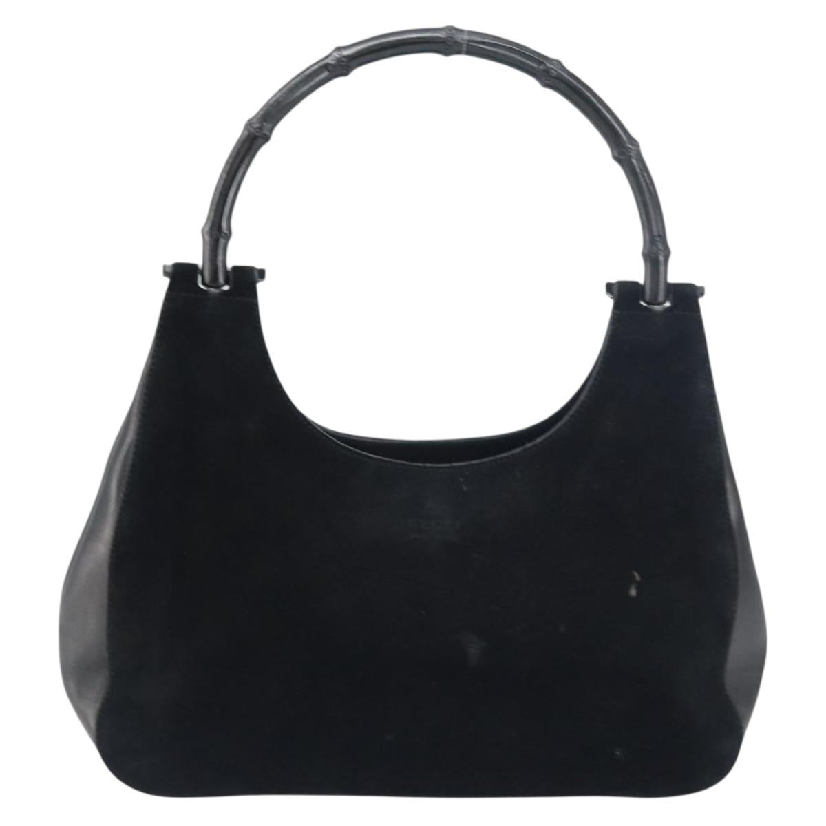 GUCCI Bamboo Shoulder Bag Suede Black 001 3739 Auth 151635