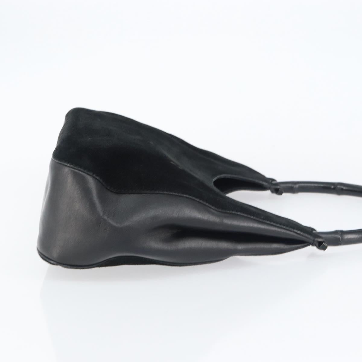 GUCCI Bamboo Shoulder Bag Suede Black 001 3739 Auth 151635