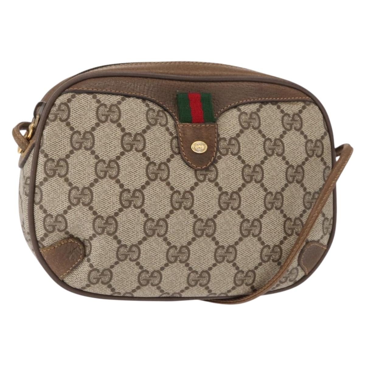 GUCCI GG Supreme Web Sherry Line Bag PVC Beige Gold 89 02 066 Auth 151636