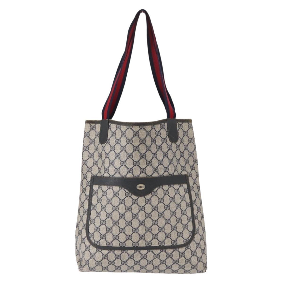 GUCCI GG Plus Supreme Sherry Line Tote Bag PVC Navy Gold 40 02 003 Auth 151637