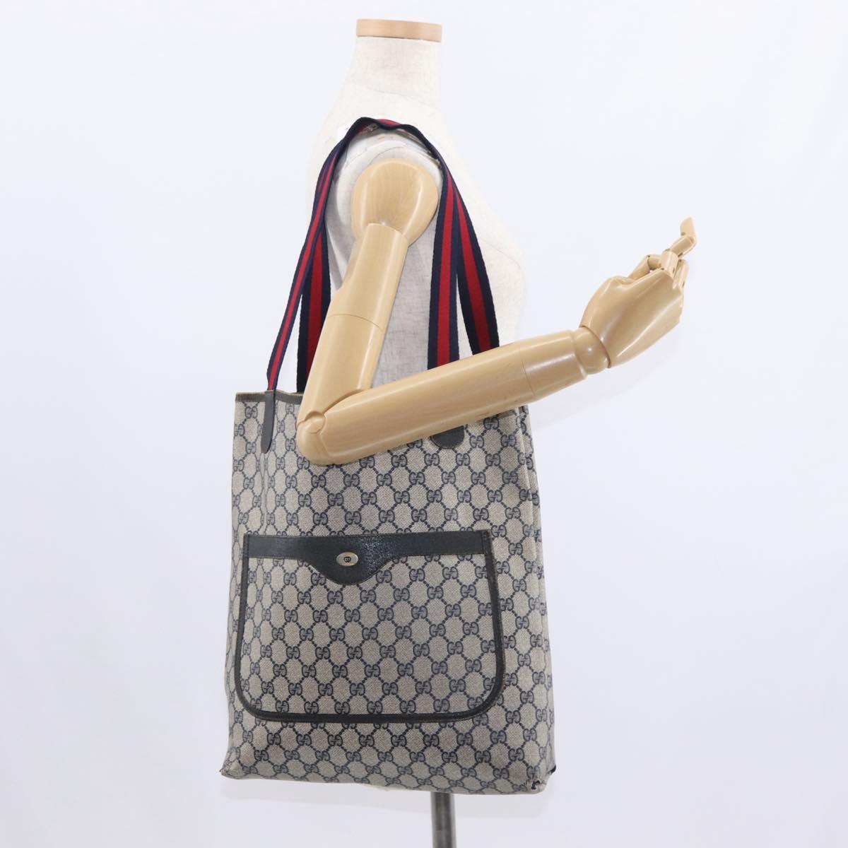 GUCCI GG Plus Supreme Sherry Line Tote Bag PVC Navy Gold 40 02 003 Auth 151637