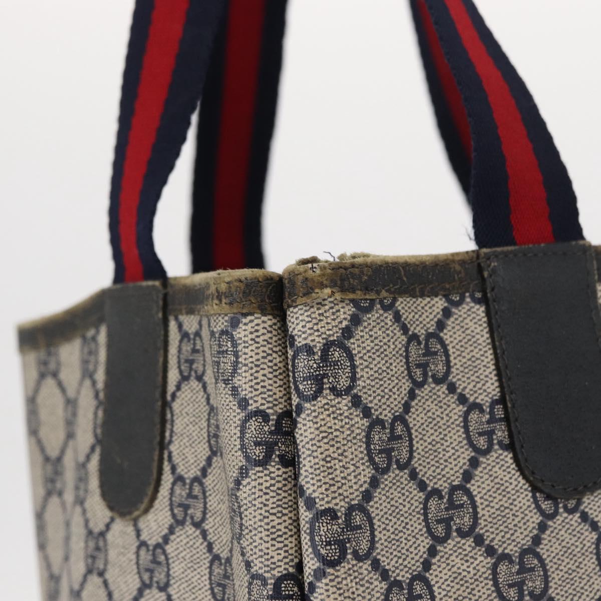 GUCCI GG Plus Supreme Sherry Line Tote Bag PVC Navy Gold 40 02 003 Auth 151637