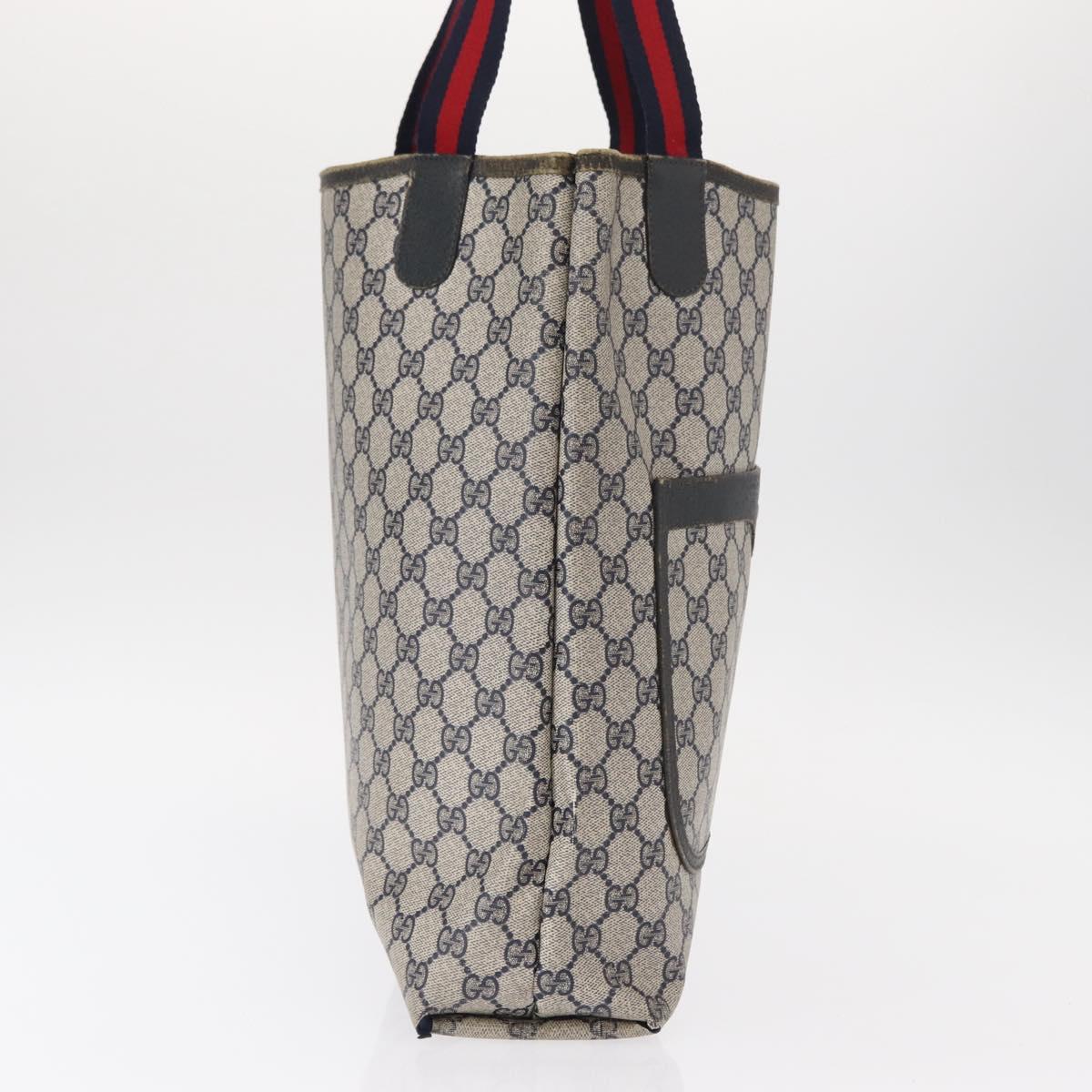 GUCCI GG Plus Supreme Sherry Line Tote Bag PVC Navy Gold 40 02 003 Auth 151637