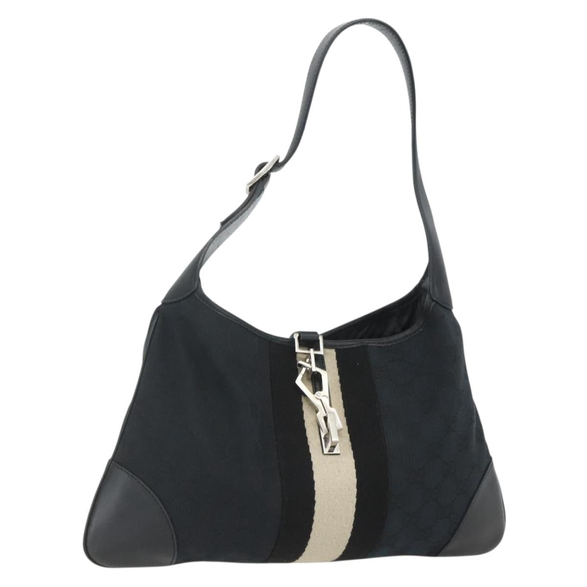 GUCCI GG Canvas Jackie Shoulder Bag Black Silver 001 4057 Auth 151638
