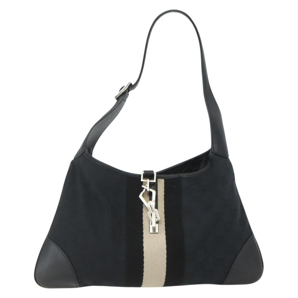 GUCCI GG Canvas Jackie Shoulder Bag Black Silver 001 4057 Auth 151638