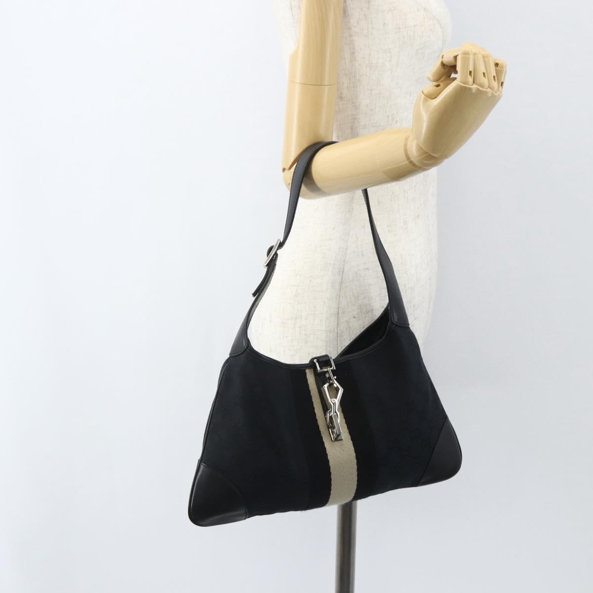 GUCCI GG Canvas Jackie Shoulder Bag Black Silver 001 4057 Auth 151638
