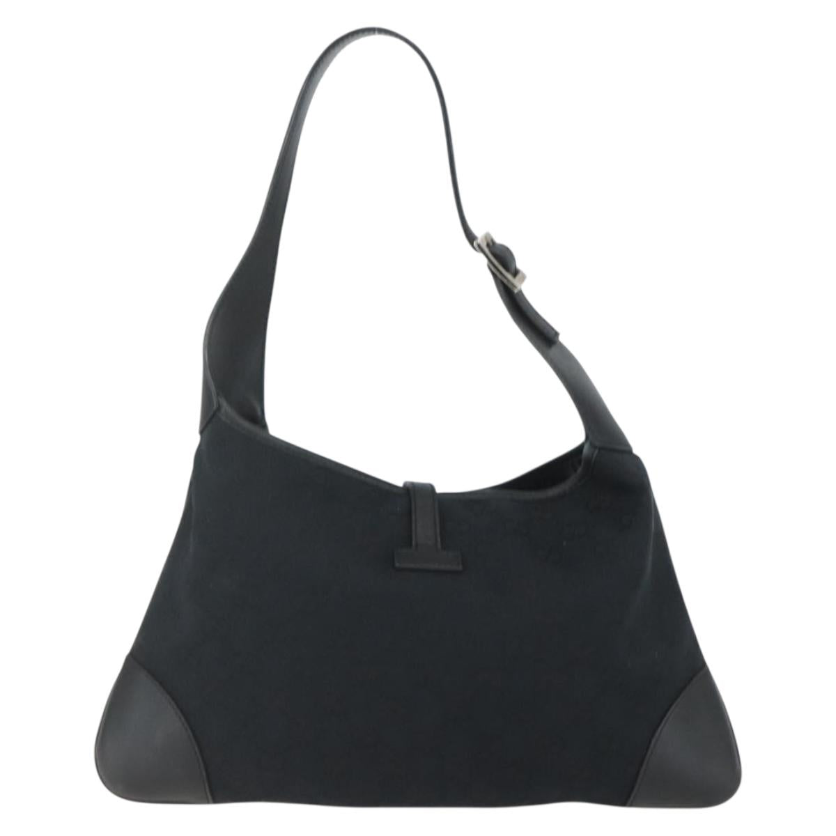 GUCCI GG Canvas Jackie Shoulder Bag Black Silver 001 4057 Auth 151638
