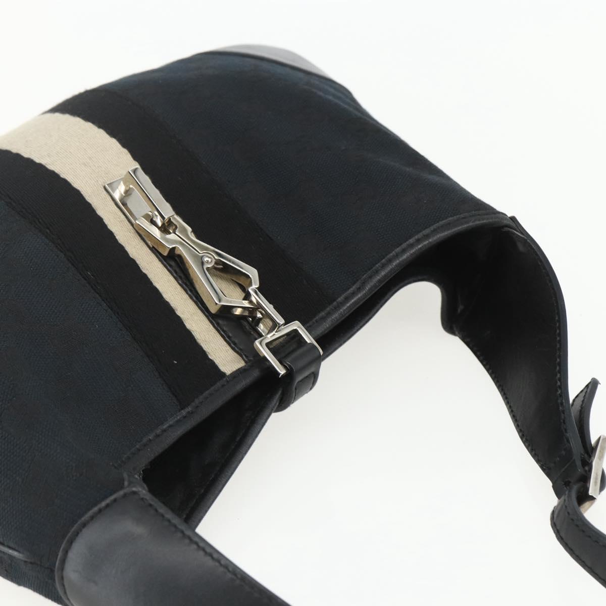 GUCCI GG Canvas Jackie Shoulder Bag Black Silver 001 4057 Auth 151638