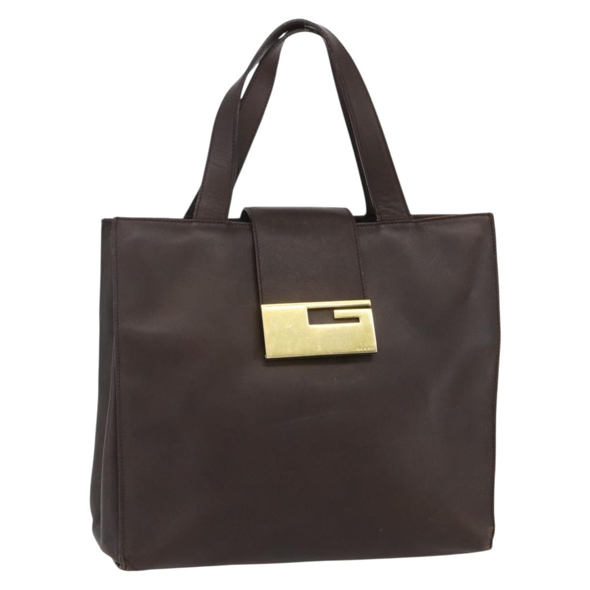 GUCCI Hand Bag Leather Brown Gold 002 0347 Auth 151640