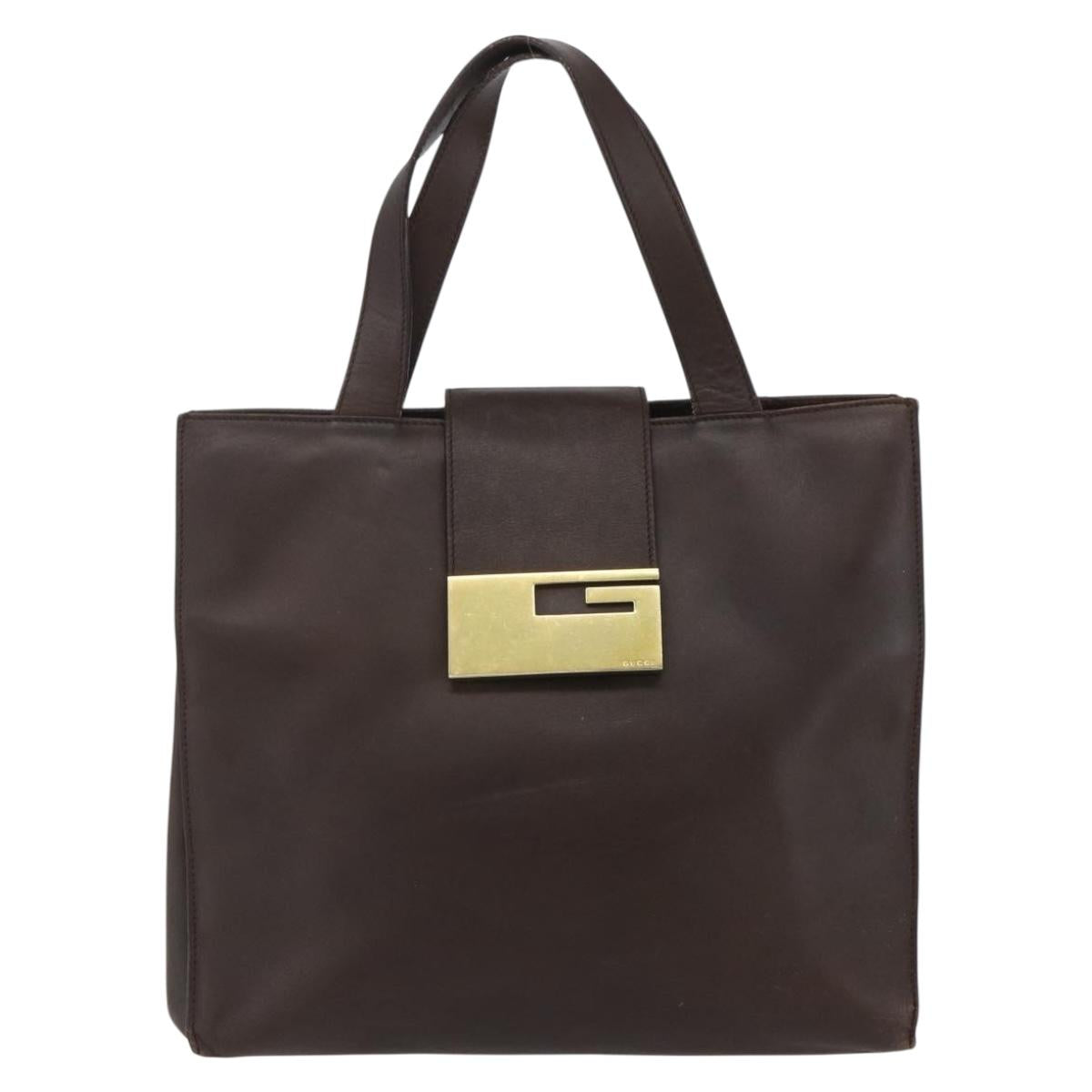 GUCCI Hand Bag Leather Brown Gold 002 0347 Auth 151640