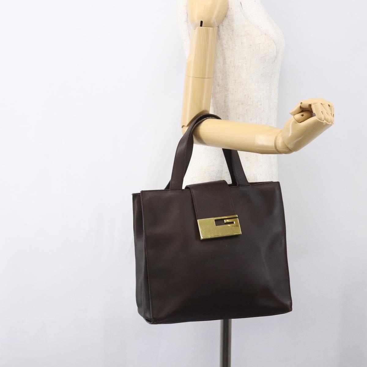 GUCCI Hand Bag Leather Brown Gold 002 0347 Auth 151640