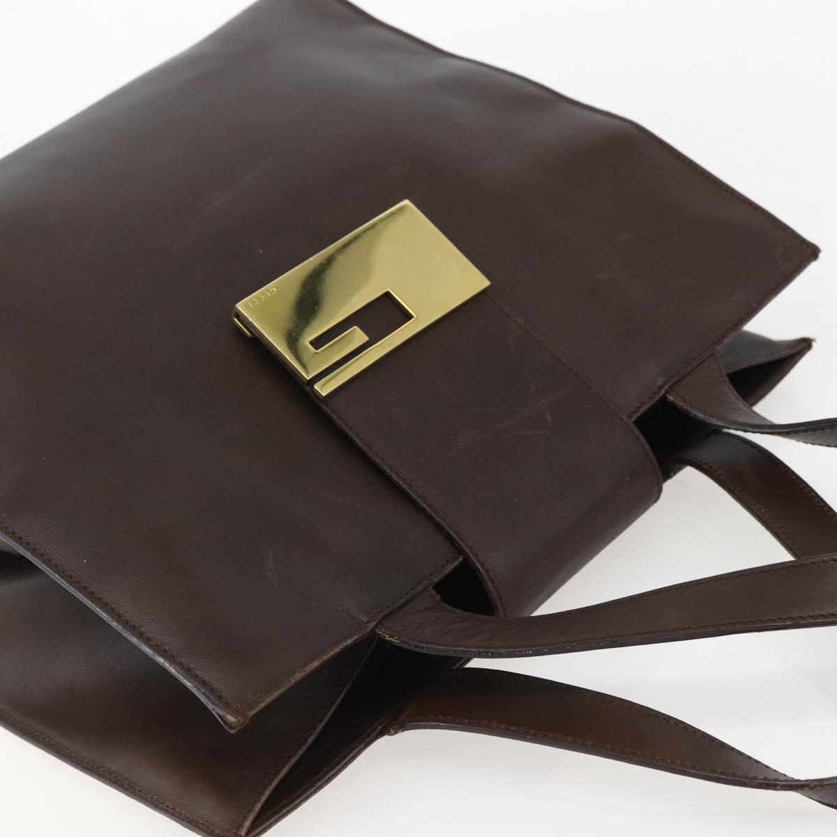 GUCCI Hand Bag Leather Brown Gold 002 0347 Auth 151640