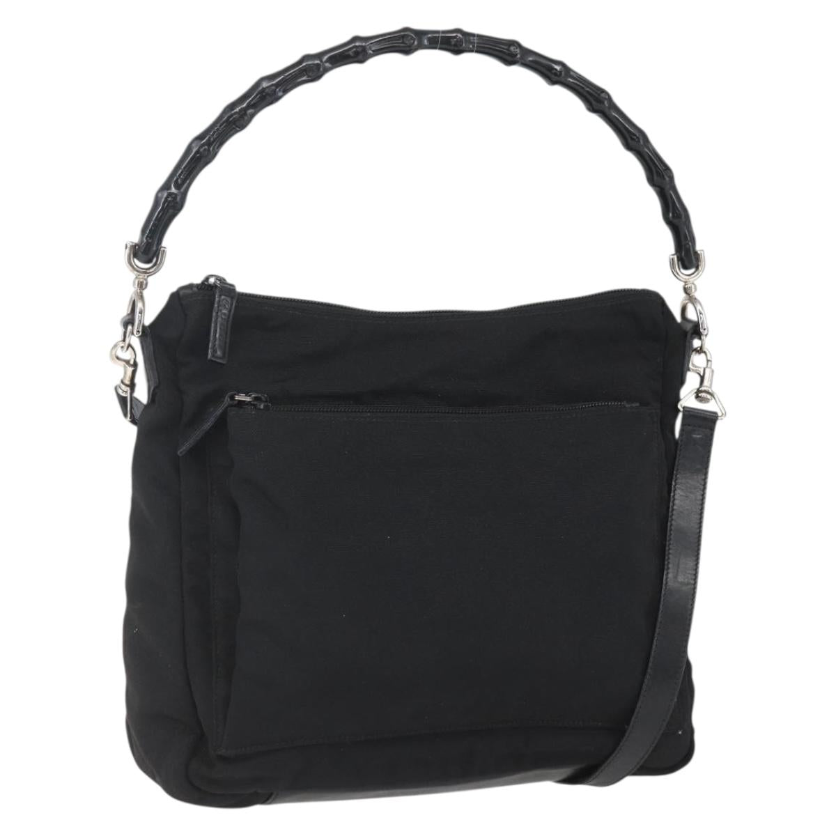 GUCCI Bamboo Shoulder Bag Nylon 2way Black Gold 000 0509 Auth 151645