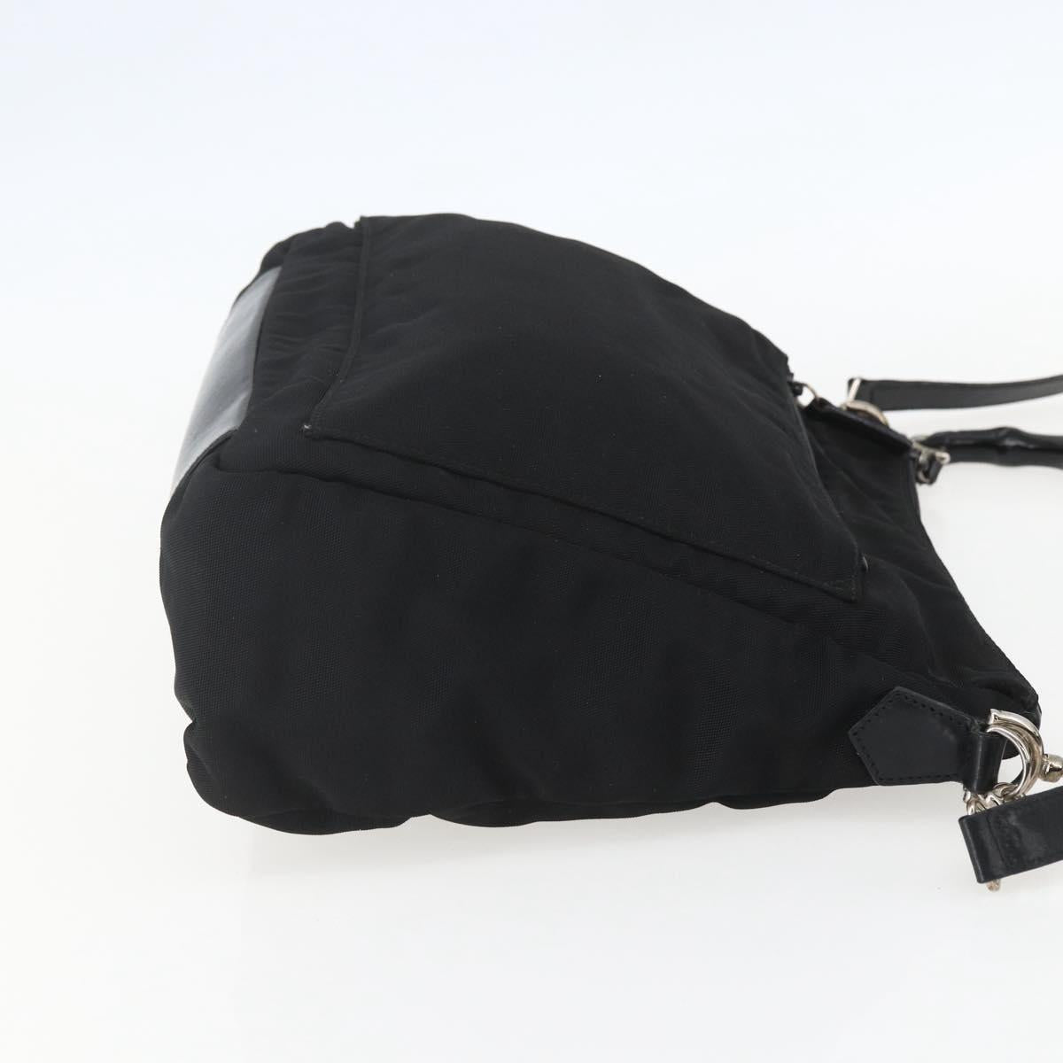 GUCCI Bamboo Shoulder Bag Nylon 2way Black Gold 000 0509 Auth 151645